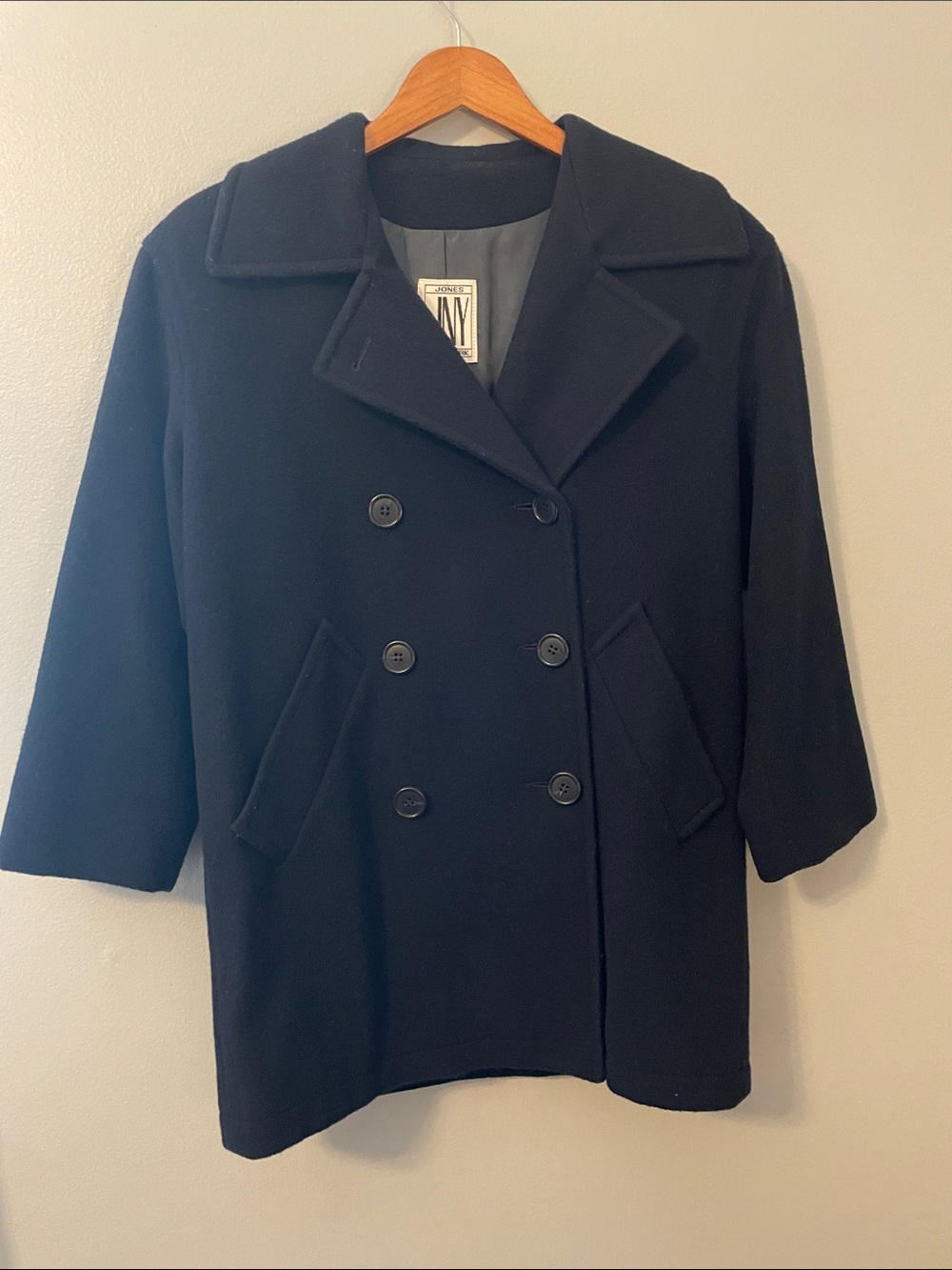 NY Collection Black Double-Breasted Wool Peacoat
